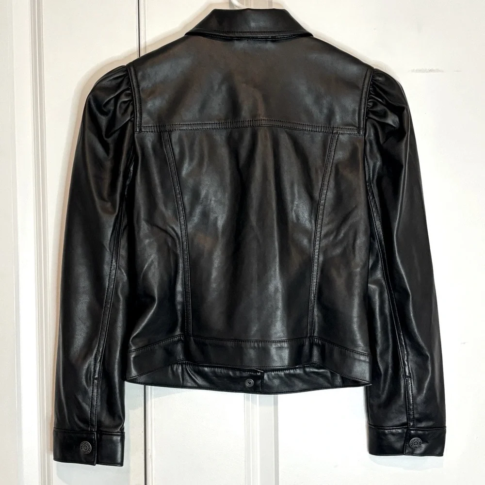 GAP Black Faux Leather Puff Shoulder Jacket Girls XL